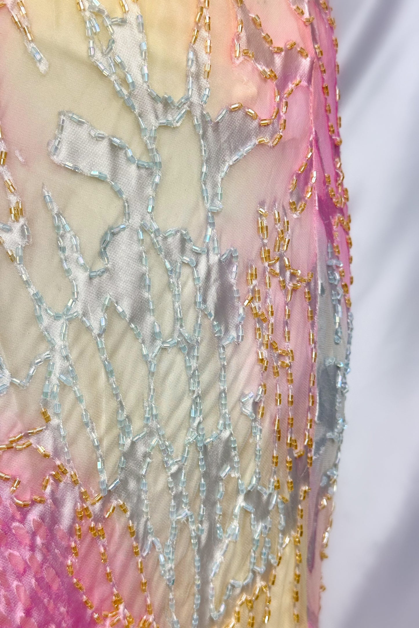 Mermaid Fantasy Silk Devore Beaded Sheer Midaxi Dress
