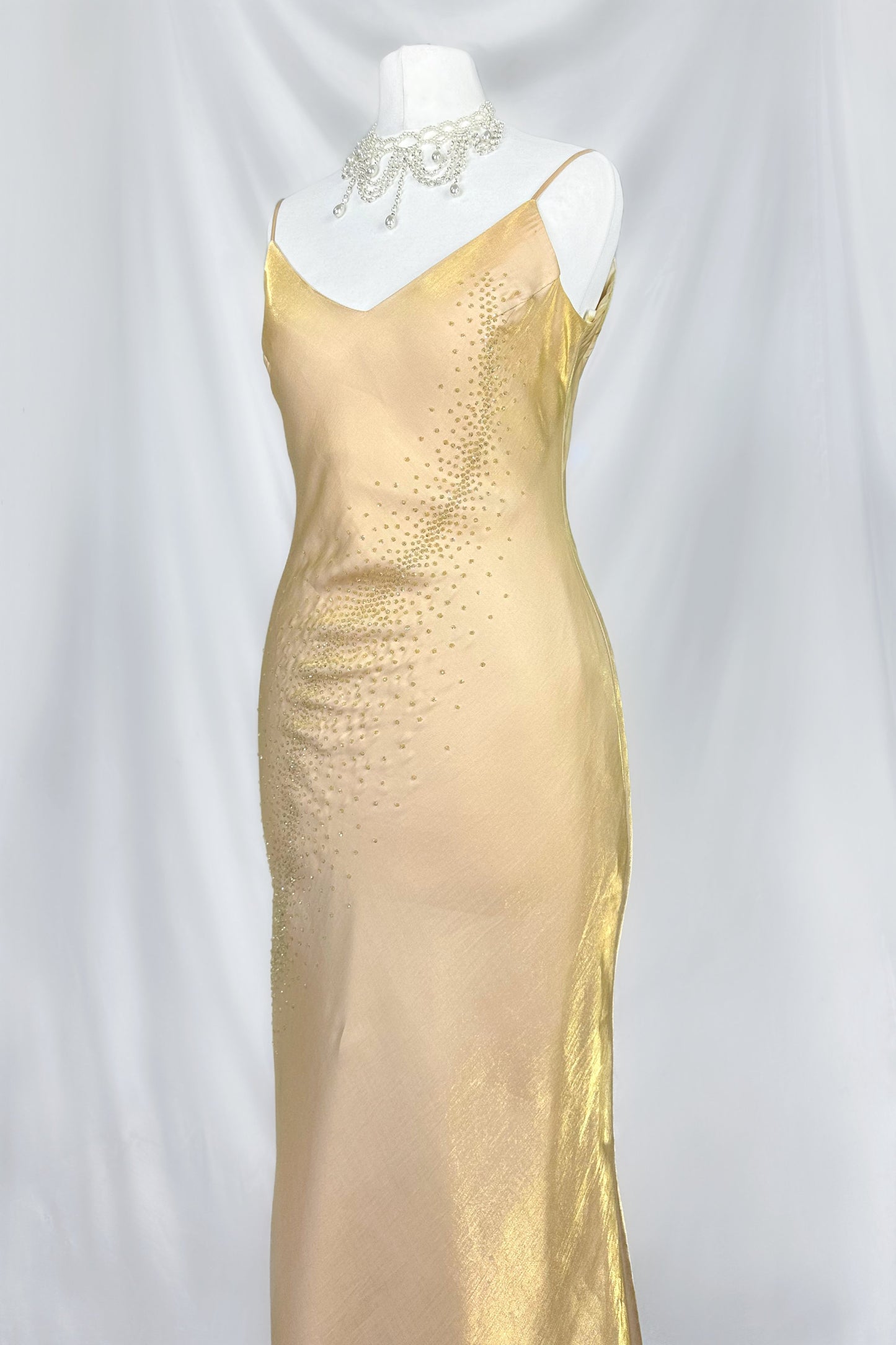 IRIDESCENT GOLD STARDUST SHIMMER MAXI DRESS