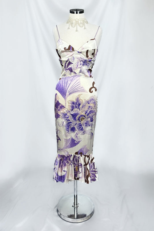 VINTAGE 00s ROBERTO CAVALLI FLORAL SILK MIDI DRESS