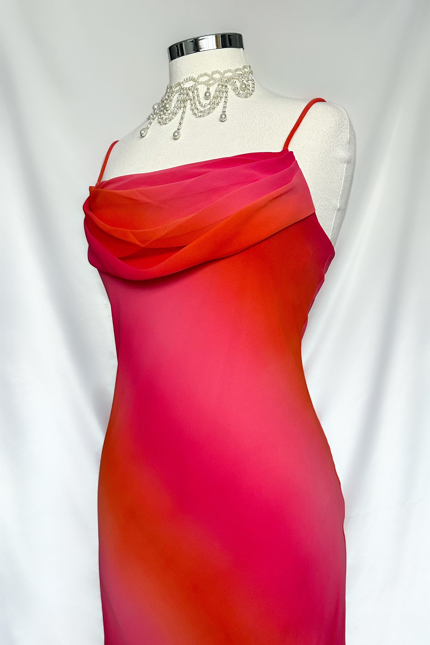 SUNSET SORBET GRADIENT COWL NECK MAXI DRESS