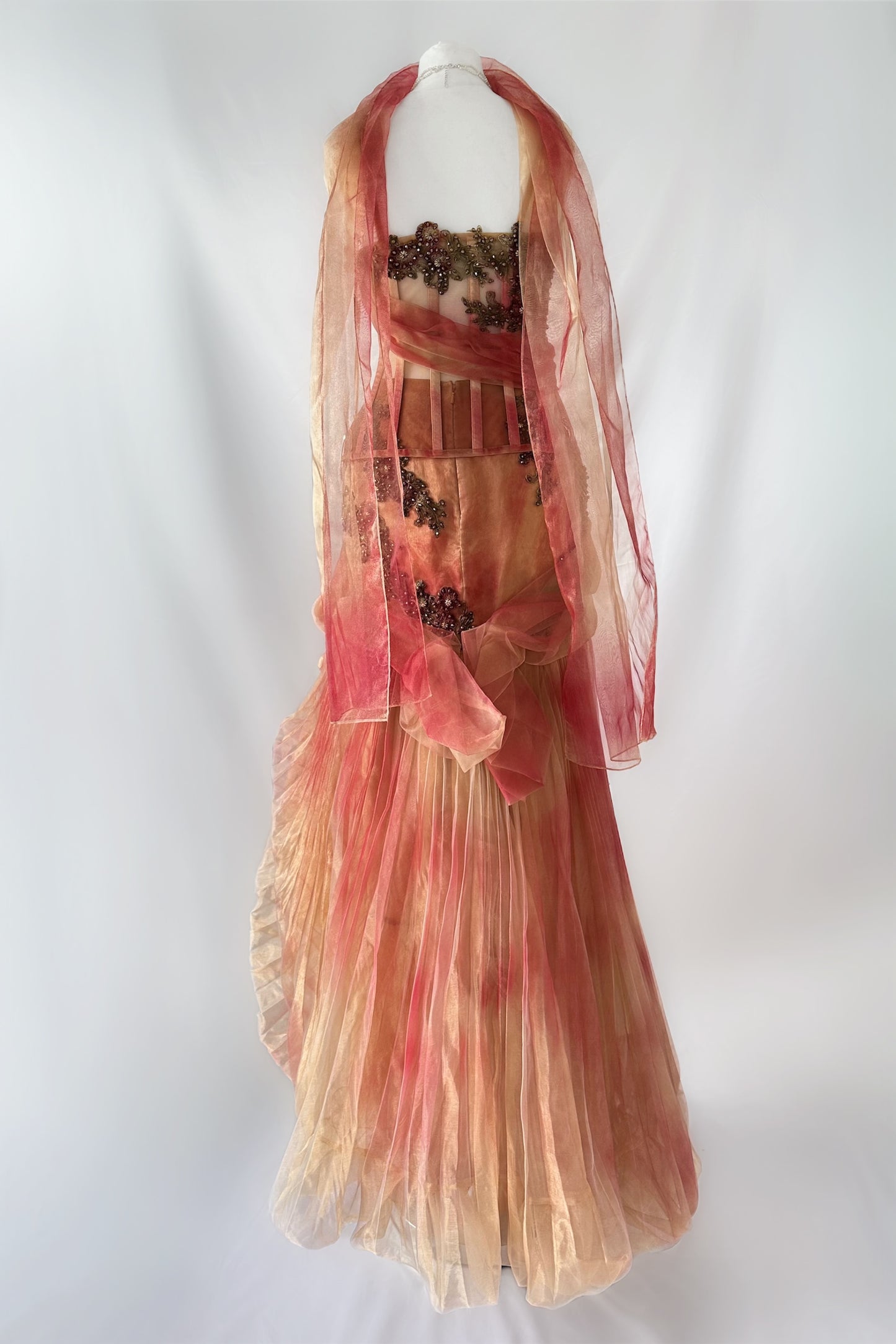 THE GOLDEN ROSE MESH CORSET, SKIRT & SCARF SET