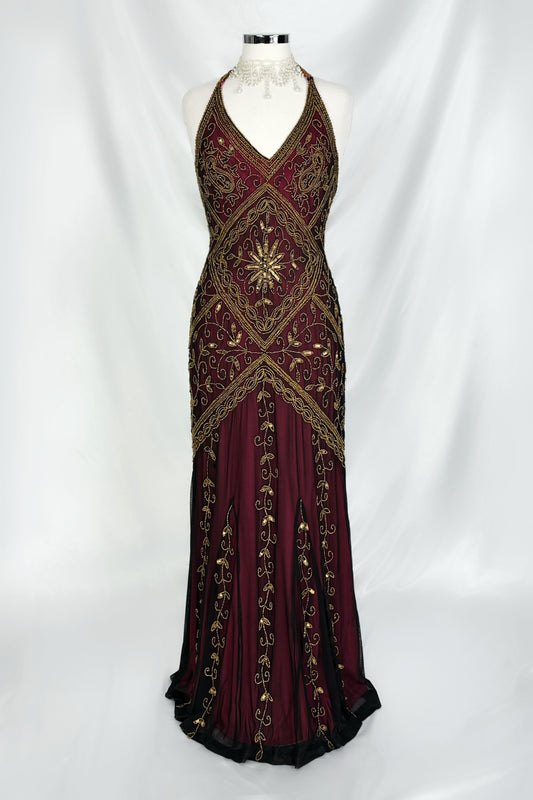 Gilded Berry Embellished Mesh Maxi Dress