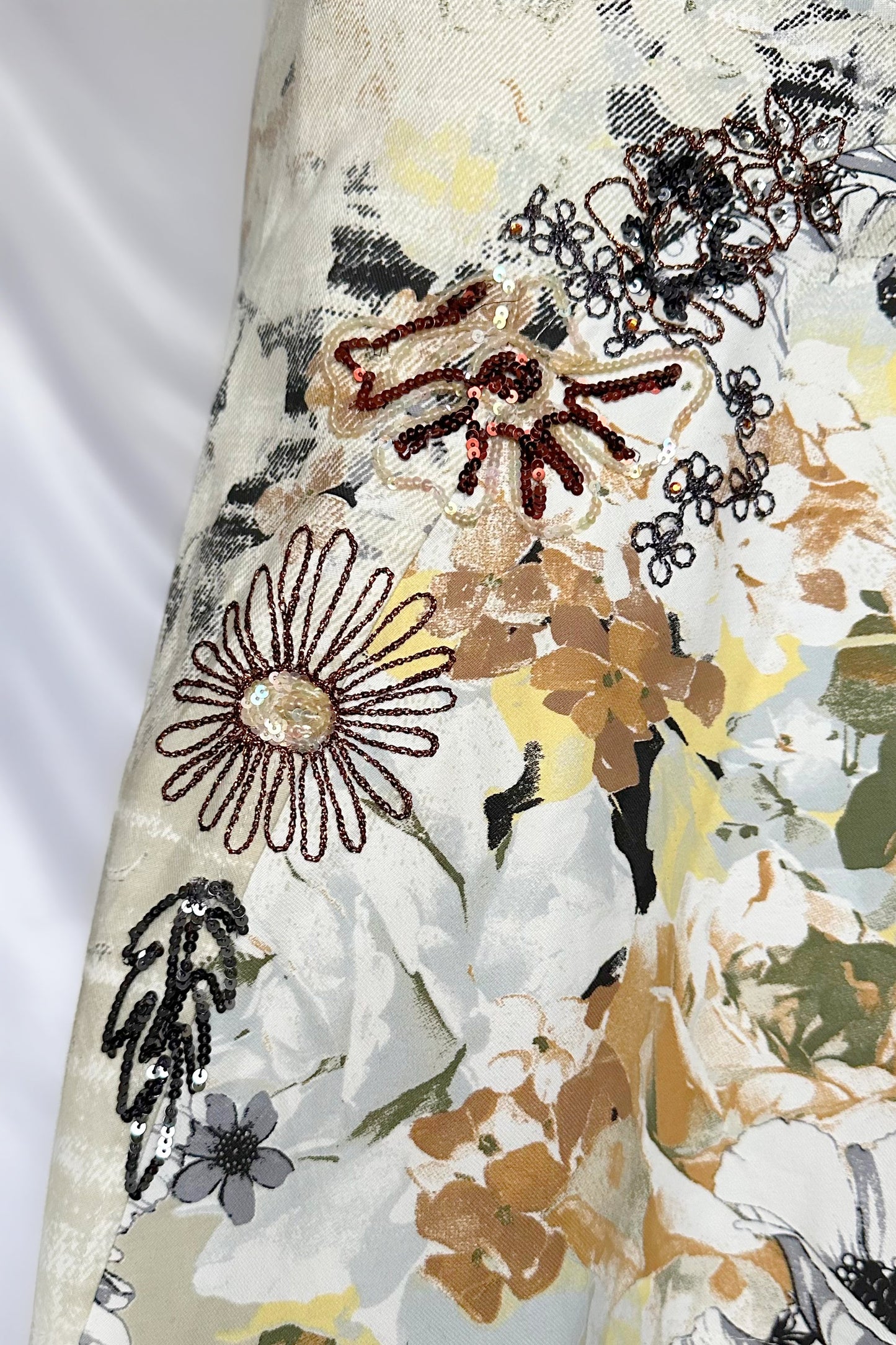 VINTAGE 00s ROBERTO CAVALLI DENIM FLORAL ABSTRACT CORSET MIDI