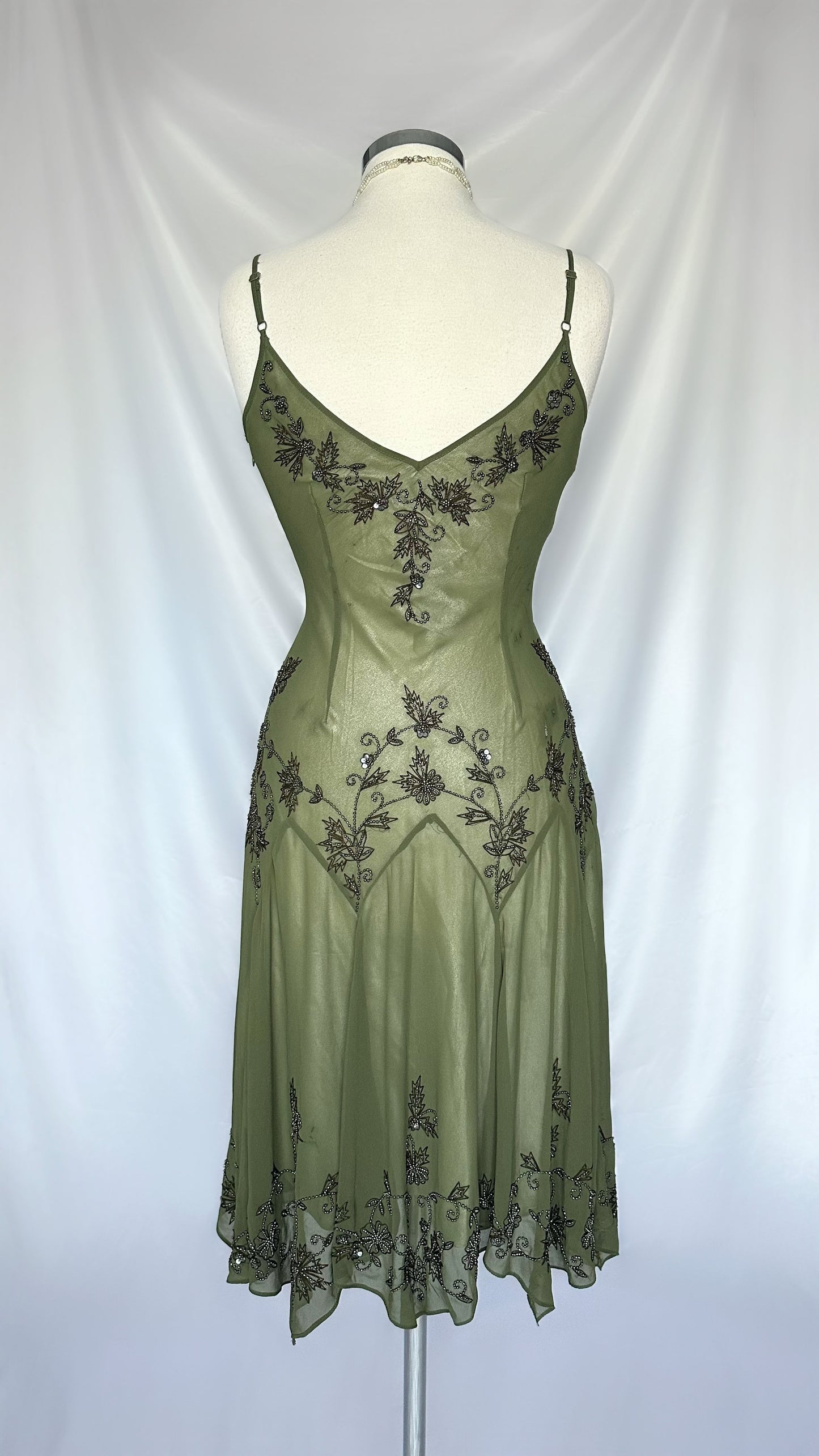 GREEN ETHEREAL EMBELLISHED MESH MIDI DRESS