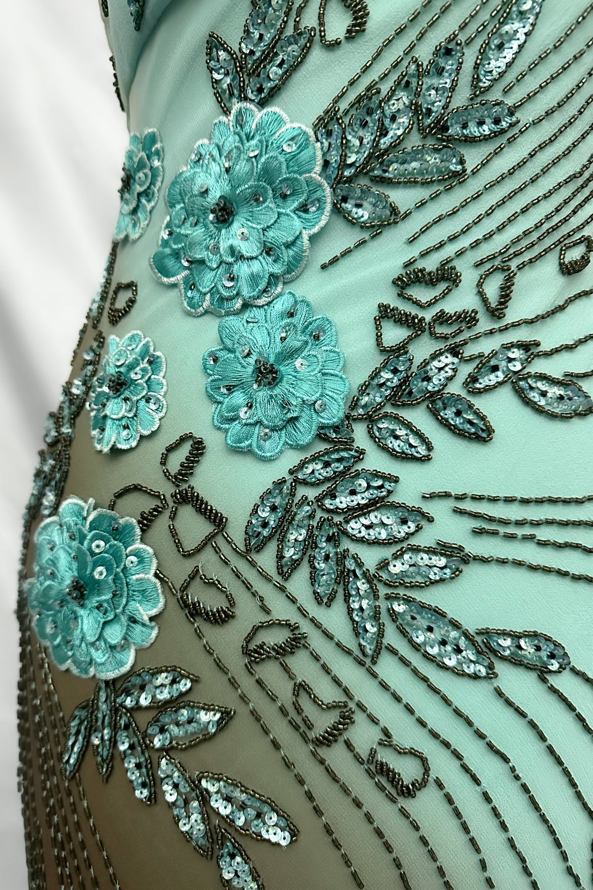 Mint Chocolate Silk Embellished Maxi Dress