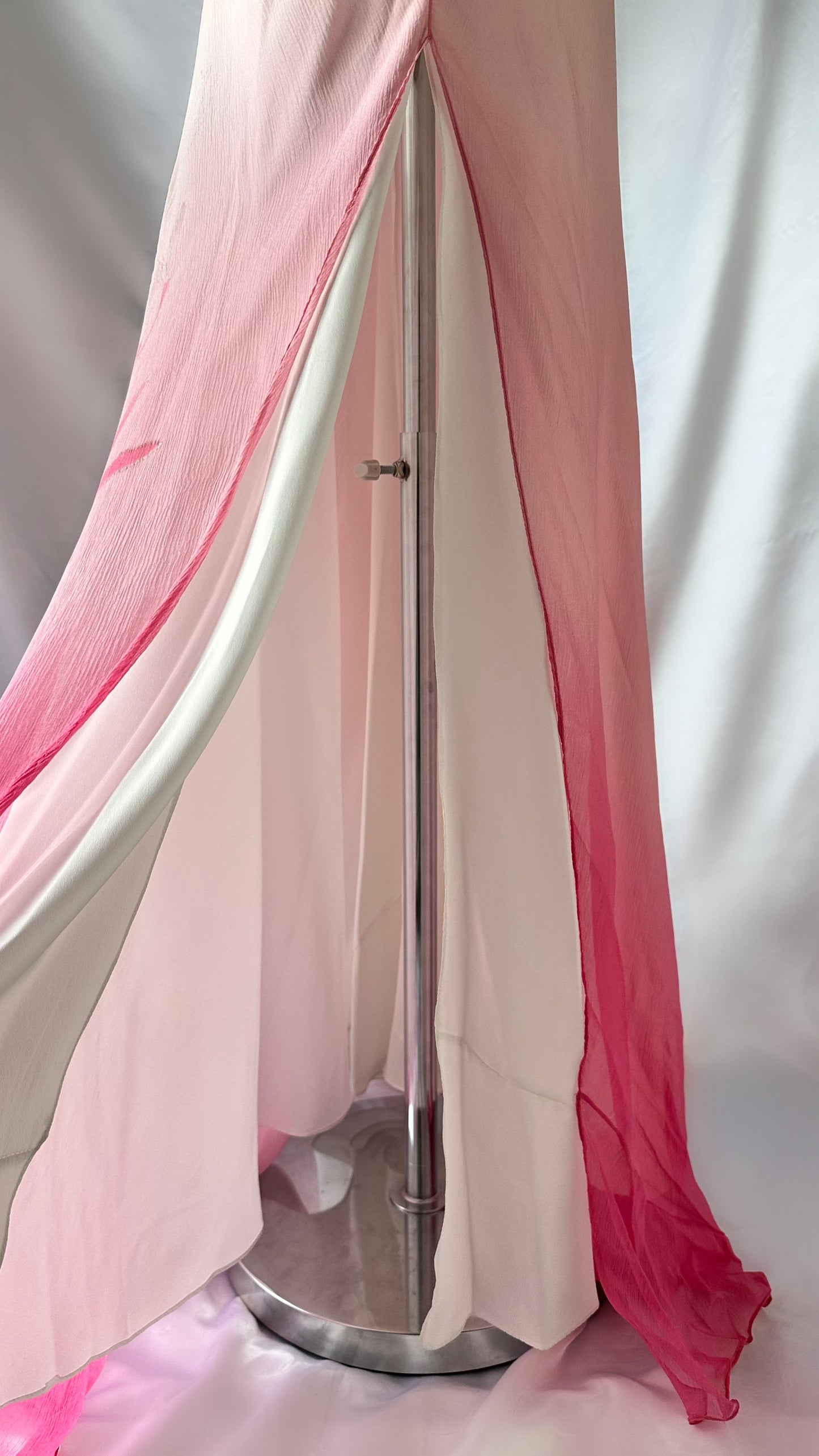 SUNSET PEACH OMBRÉ FLORAL SILK GOWN