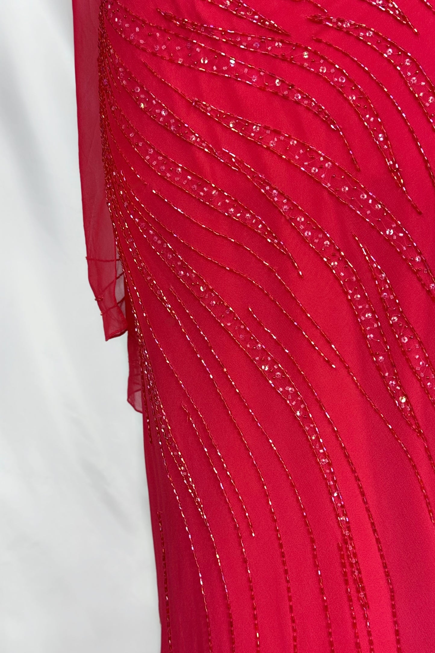 FLAMED ROSE RED EMBELLISHED GOWN & SCARF SEF