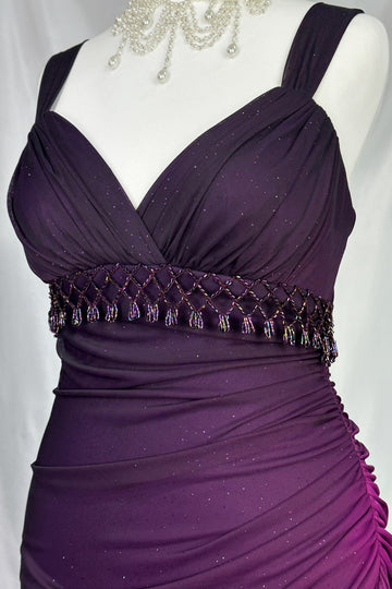 Shimmering Midnight Amethyst Ruched Maxi Dress