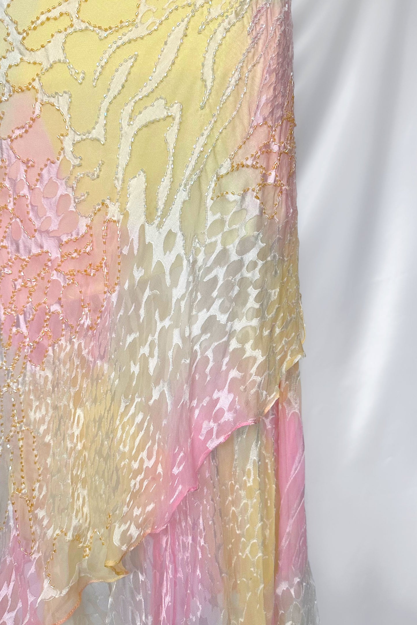 PASTEL SORBET SILK EMBELLISHED ASYMMETRICAL MIDI DRESS