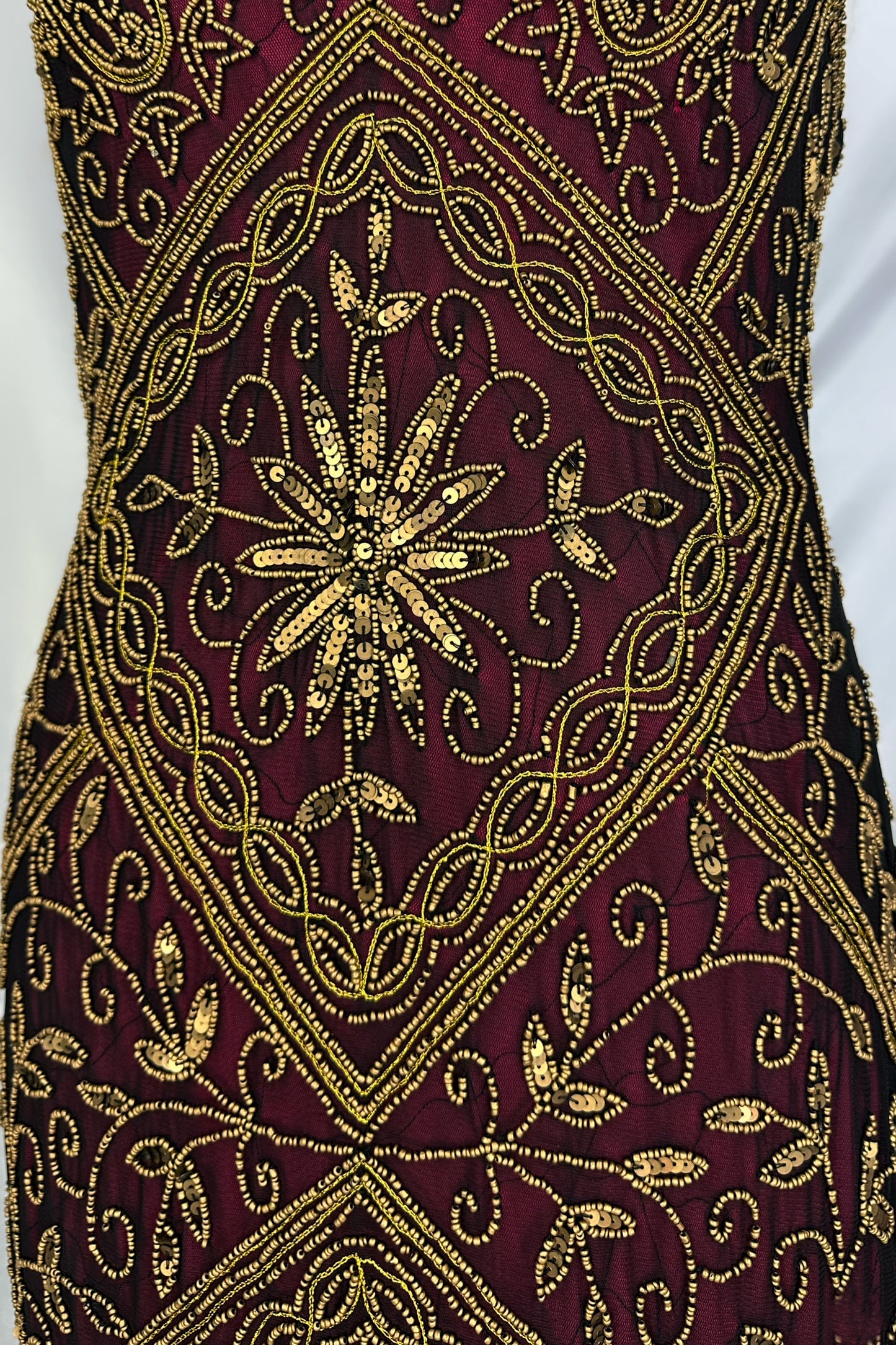 Gilded Berry Embellished Mesh Maxi Dress