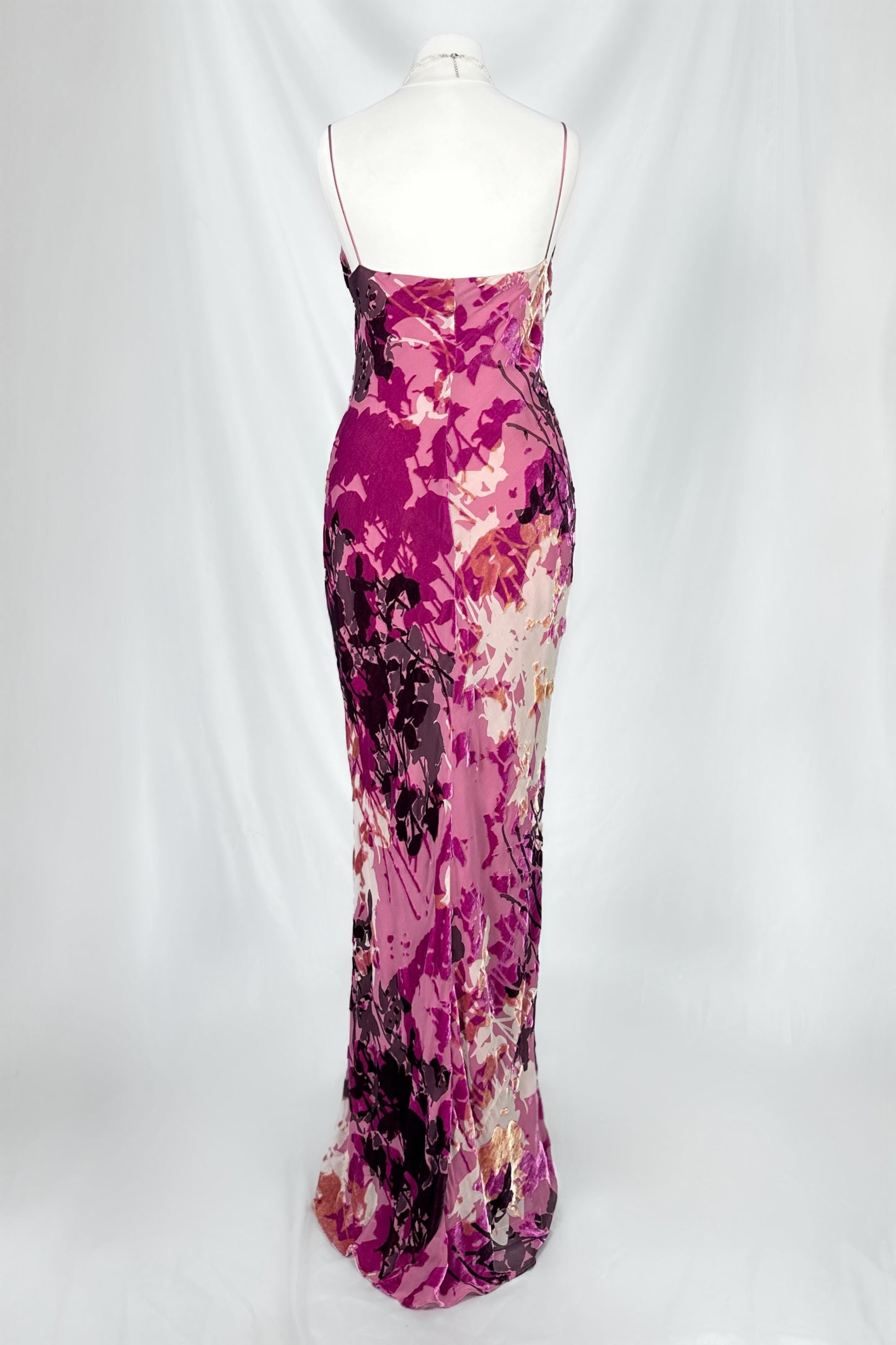 FUSCHIA FLORALS VELVET SILK DEVORE MAXI DRESS WITH SHAWL