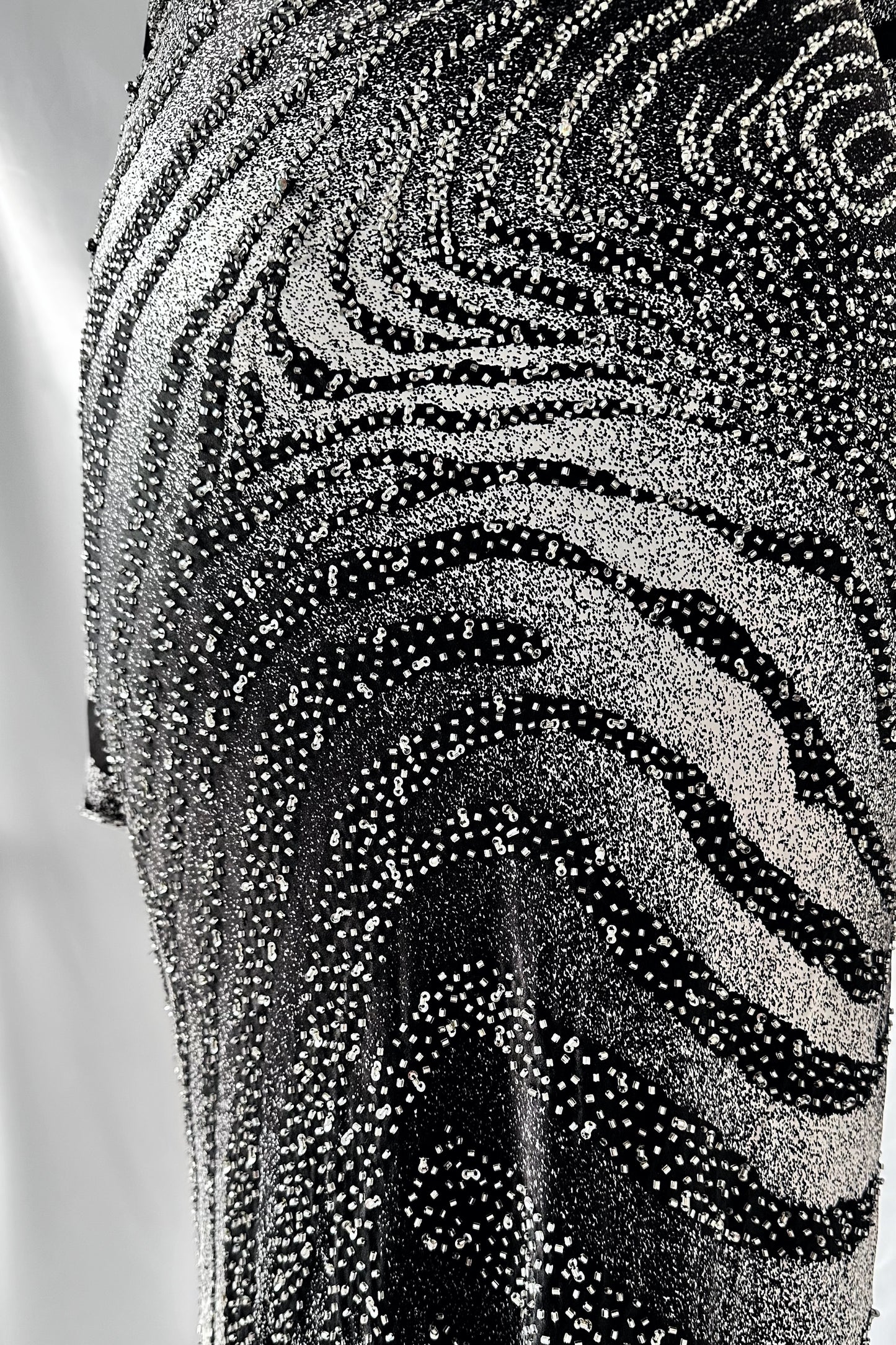 ZEBRA PRINT SILK EMBELLISHED BACKLESS GOWN & SCARF SET