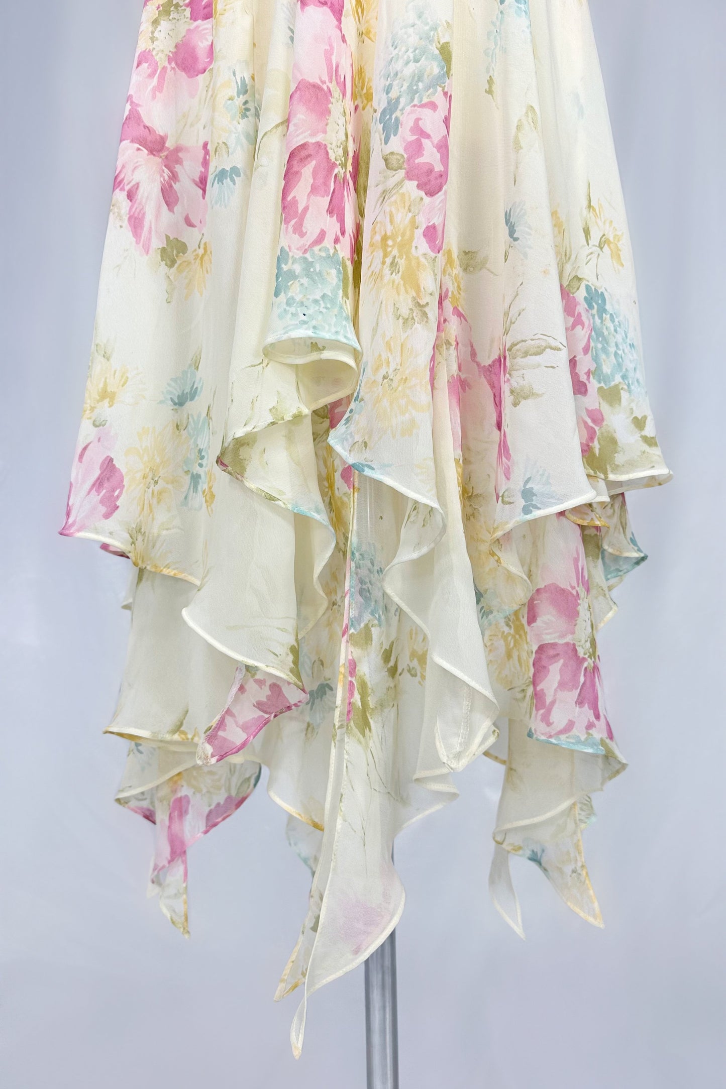 90s VICTORIA SECRET FLOWY CHIFFON LAYERED MIDI DRESS