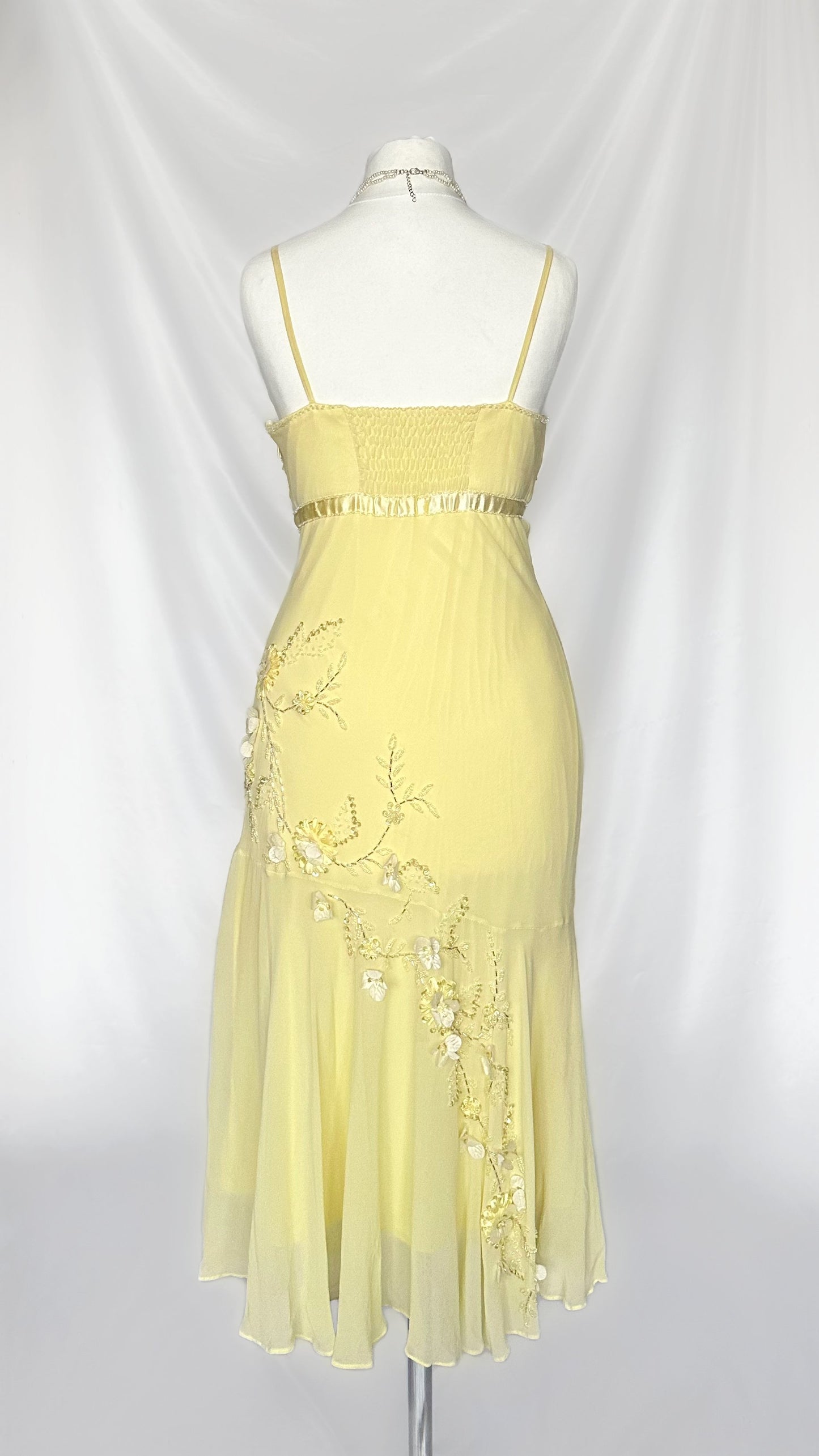 DAFFODIL SILK FLORAL EMBELLISHED MIDI DRESS