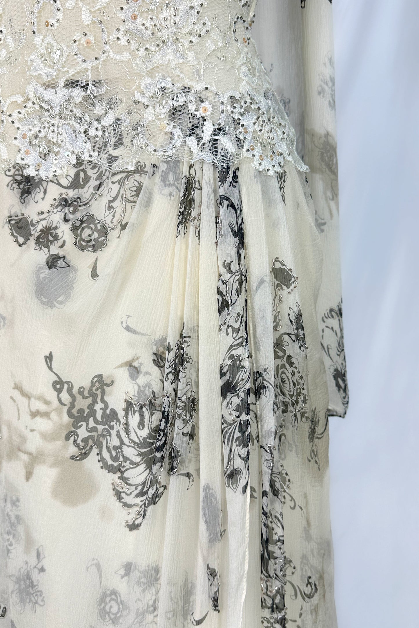 IVORY REVERIE SILK LACE EMBELLISHED MAXI DRESS WITH MATCHING SCARF