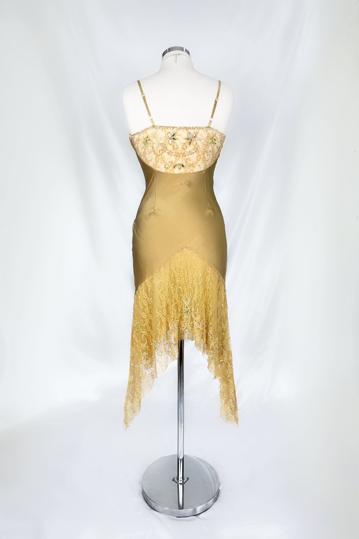 GOLDEN FAIRIE SILK EMBELLISHED ASYMMETRICAL MIDI DRESS