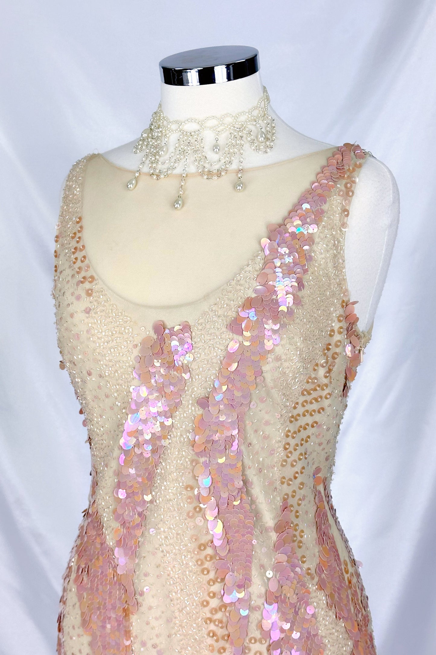 MODEST MERMAID SILK SEQUIN EMBELLISHED GOWN