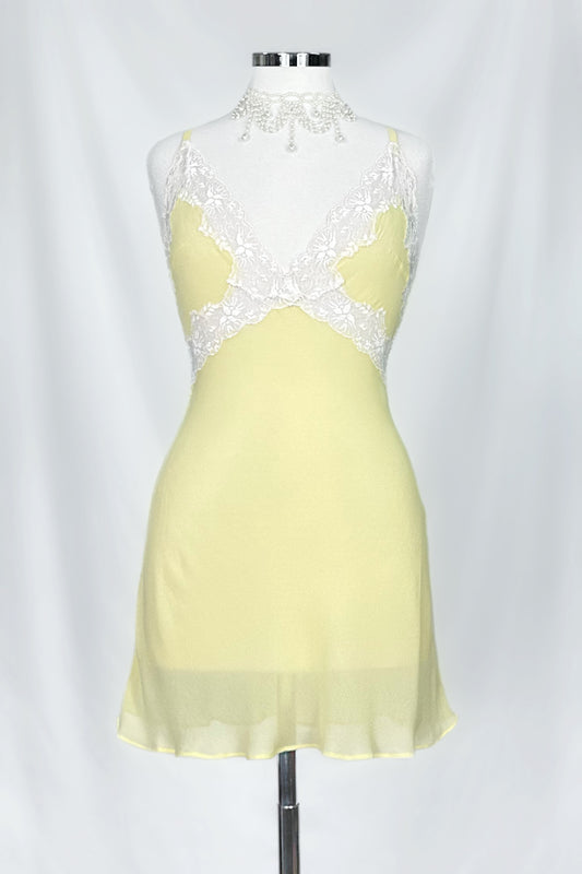 Lemon Lace Reverie 2000s Victoria’s Secret Silk Mini Slip
