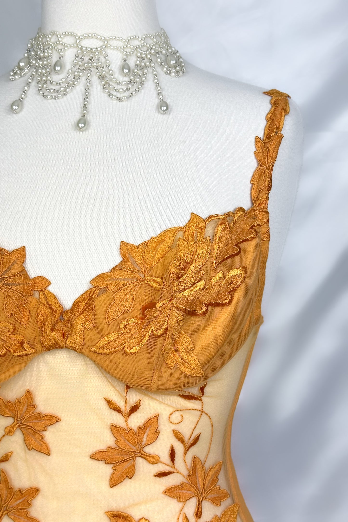 Autumn Blossom Orange 90s La Perla Mesh Corset Top