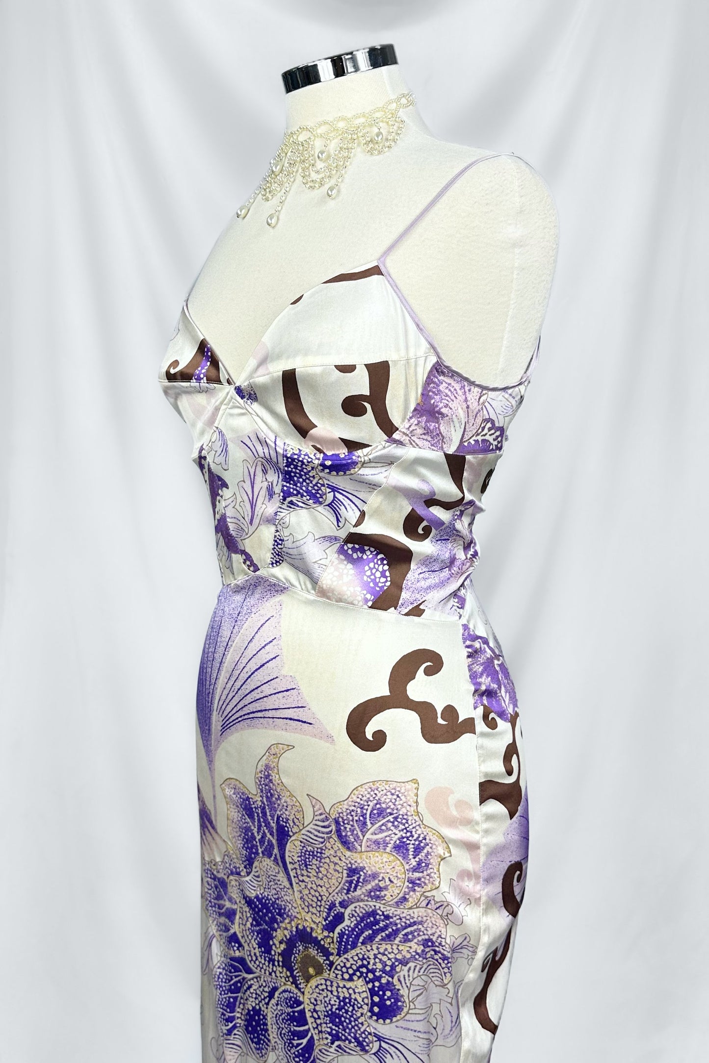 VINTAGE 00s ROBERTO CAVALLI FLORAL SILK MIDI DRESS