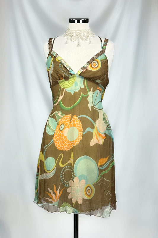 RETRO AQUATIC 90s MISS SIXTY’s SILK CHIFFON MIDI DRESS