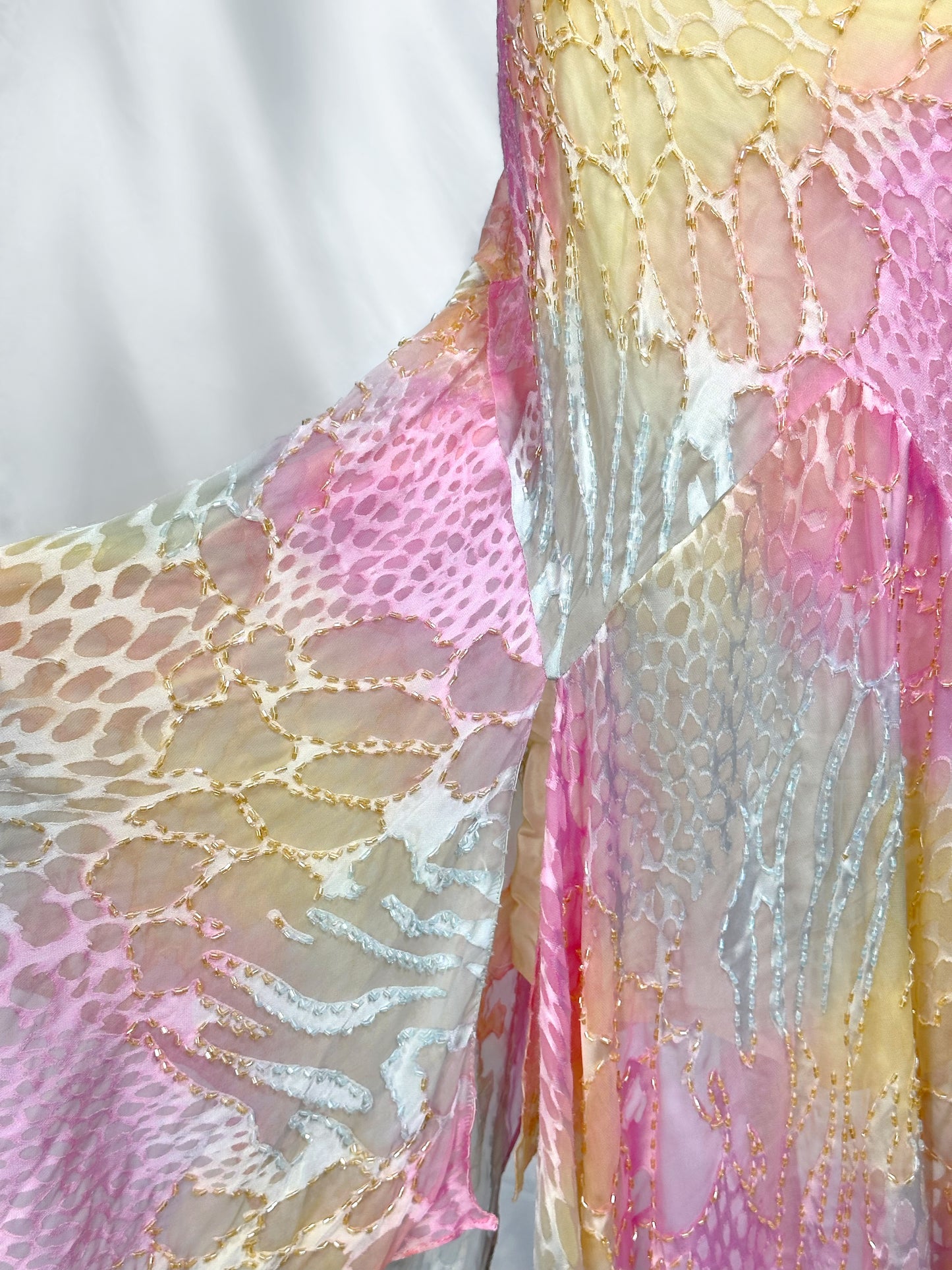 Mermaid Fantasy Silk Devore Beaded Sheer Midaxi Dress