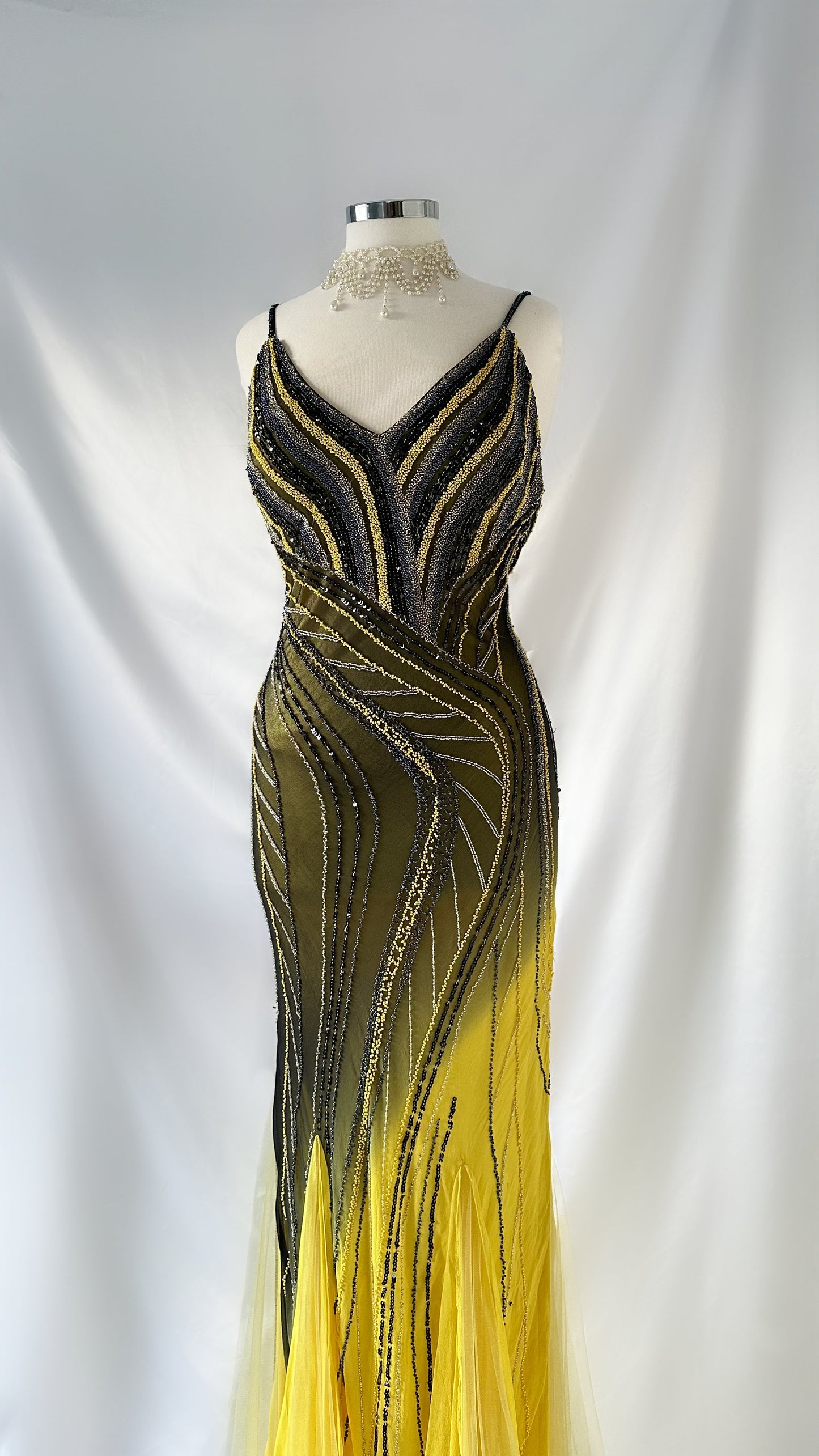 YELLOW ECLIPSE OMBRÉ EMBELLISHED SILK GOWN