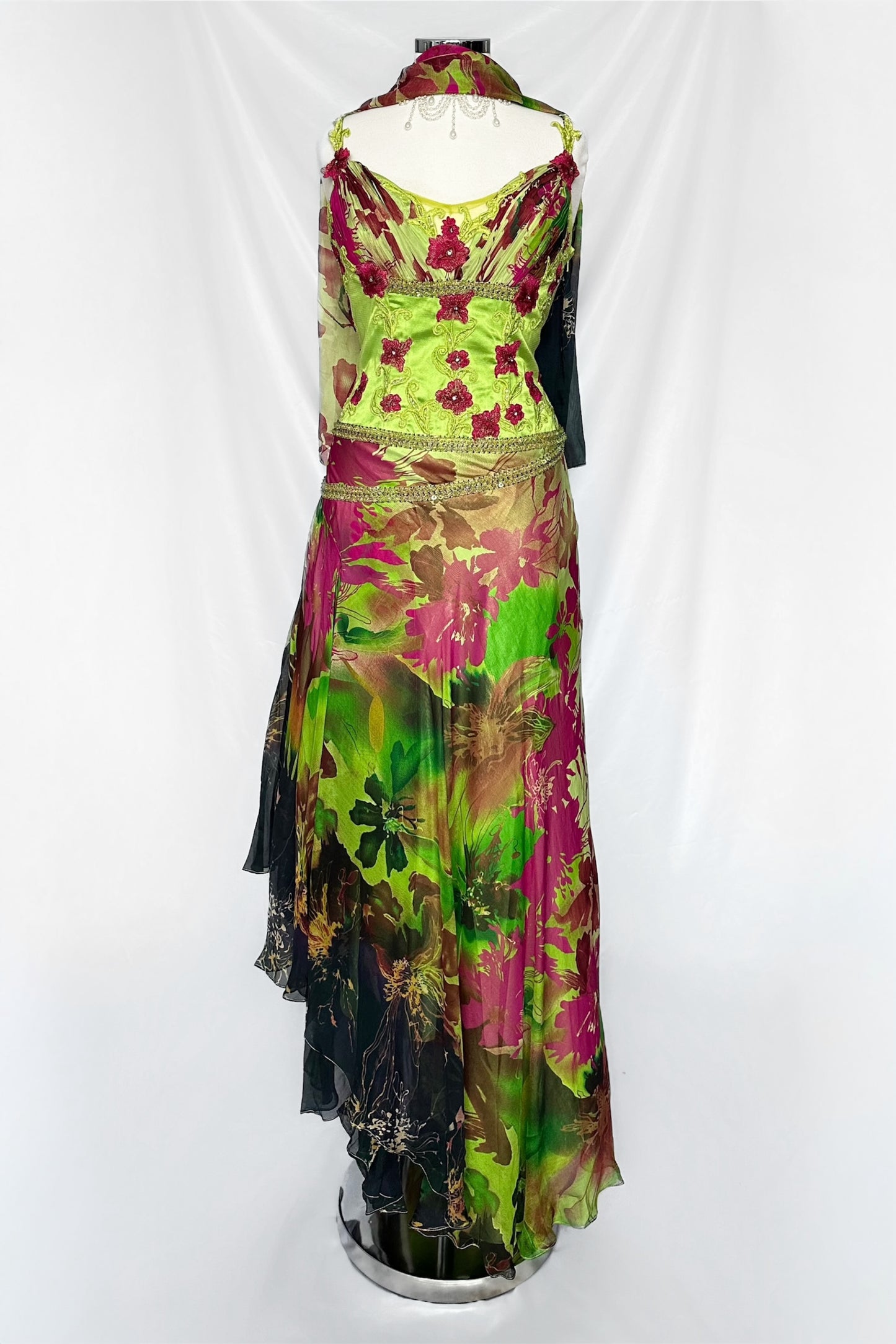 TROPICAL OASIS SILK EMBELLISHED MIDAXI DRESS WITH MATCHING SCARF