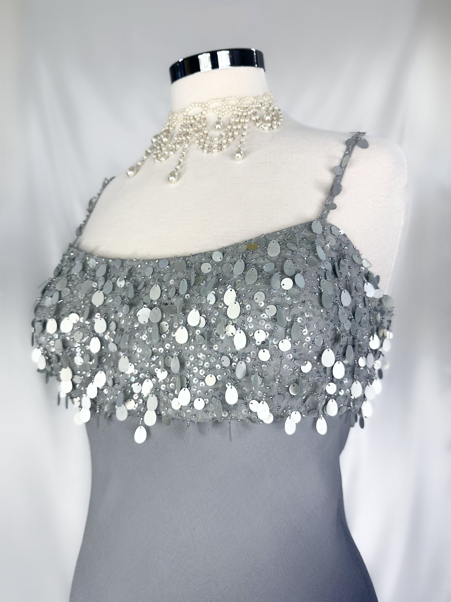 SILVER MIST SEQUIN SILK OMBRÉ MIDI DRESS