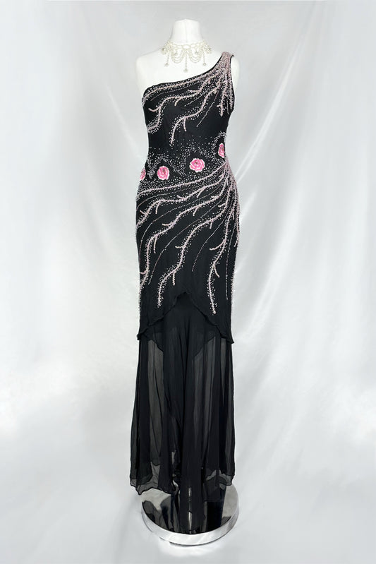 Vine Blossom Embellished Silk Maxi Dress