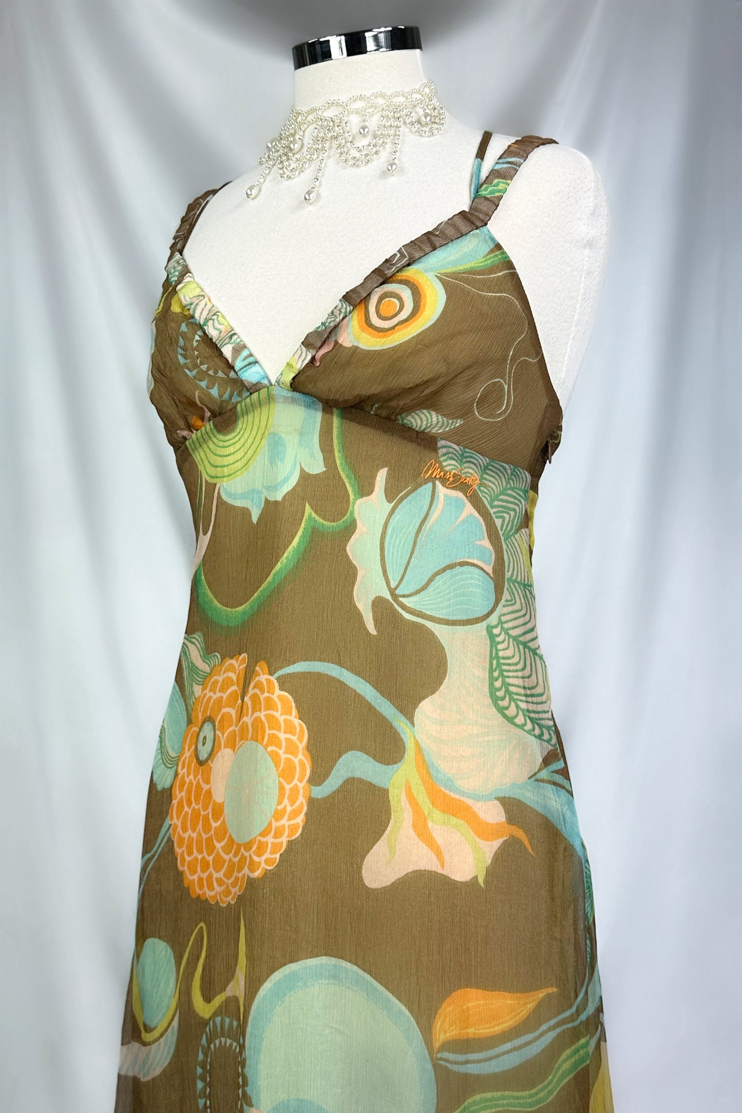 RETRO AQUATIC 90s MISS SIXTY’s SILK CHIFFON MIDI DRESS