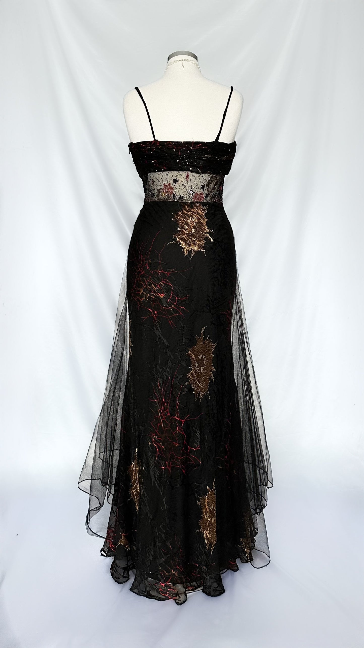 GRUNGE VIXON SILK & MESH EMBELLISHED CUT OUT GOWN