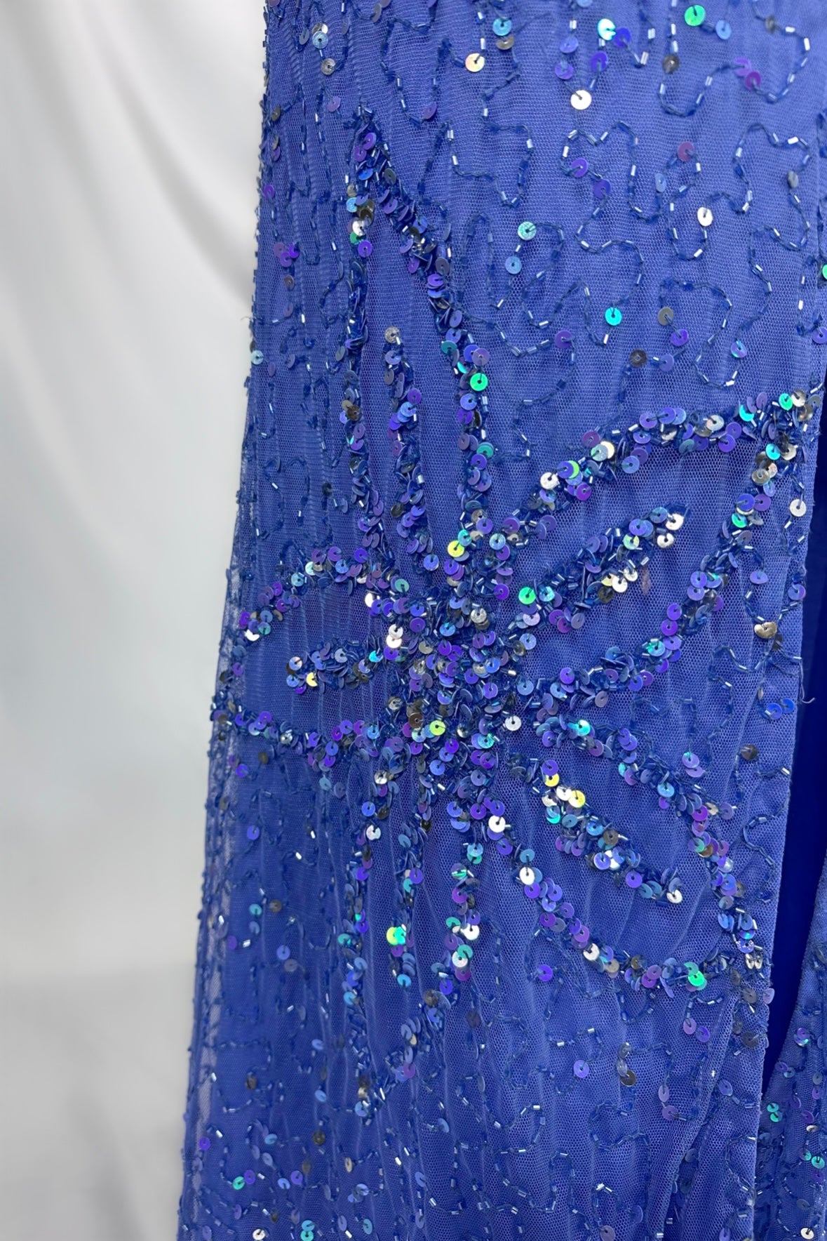 90s PROM QUEEN DARK PERIWINKLE EMBELLISHED BACKLESS MAXI DRESS
