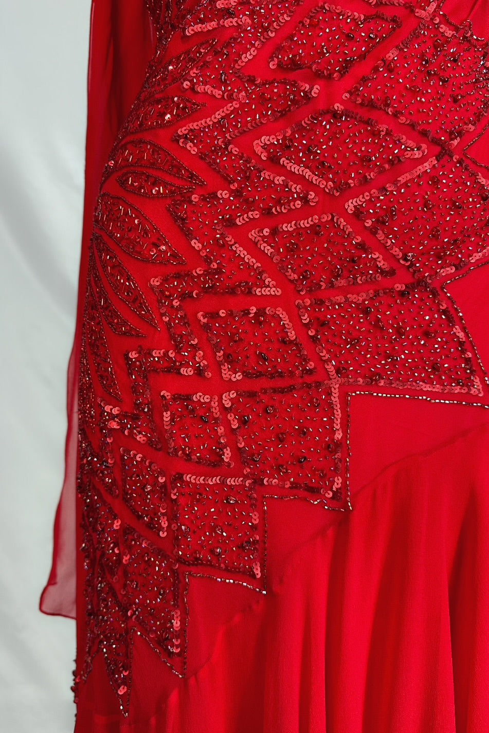 CHERRY RED EMBELLISHED STAR FLOWER SILK MIDAXI DRESS WITH MATCHING SCARF