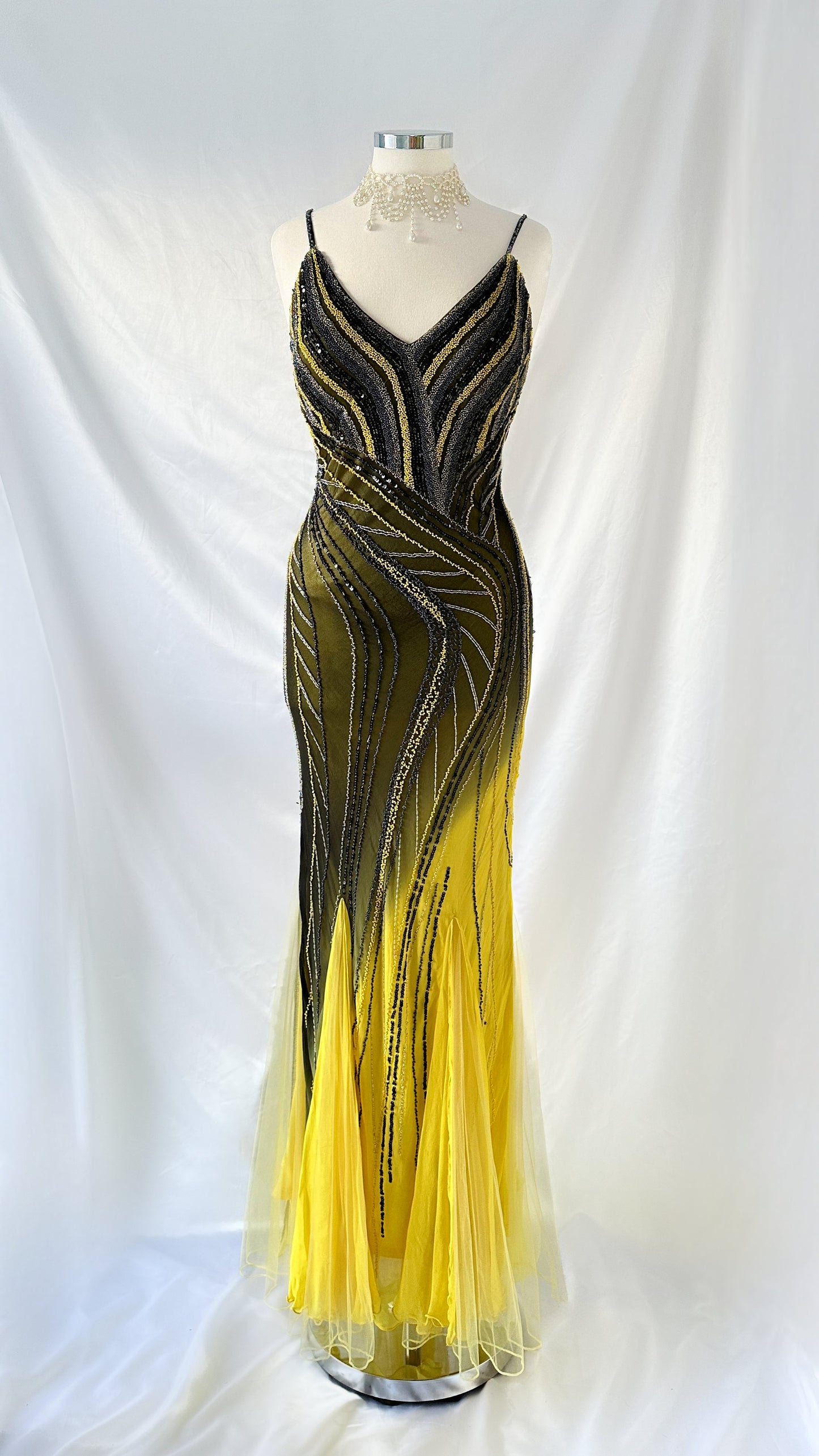 YELLOW ECLIPSE OMBRÉ EMBELLISHED SILK GOWN