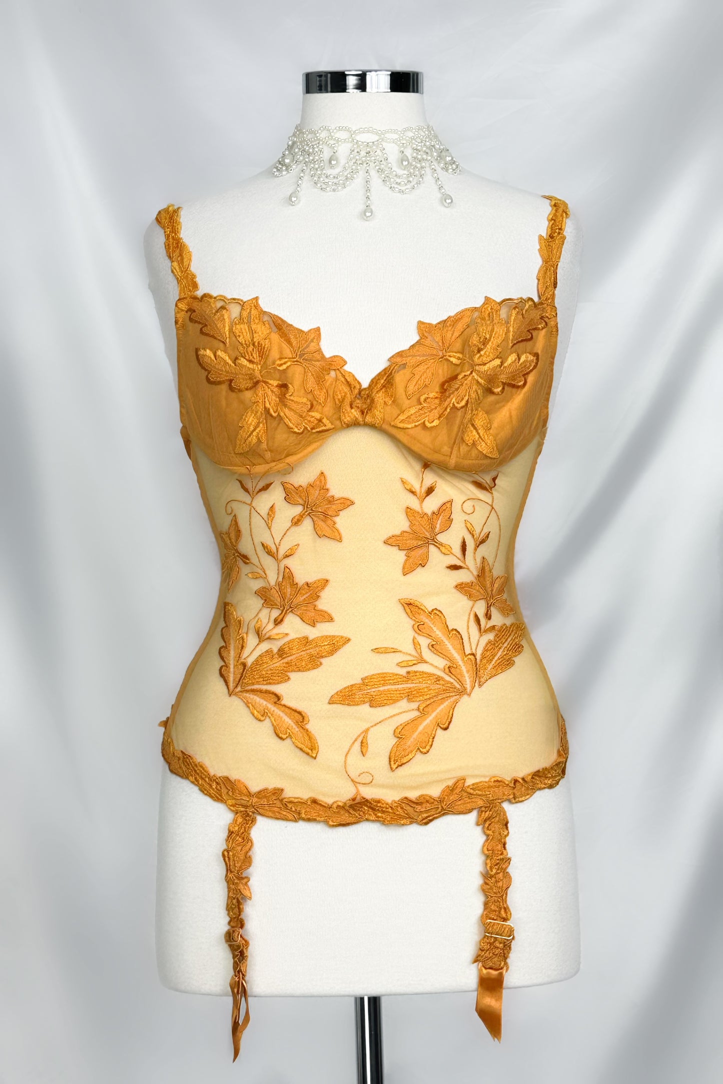 Autumn Blossom Orange 90s La Perla Mesh Corset Top