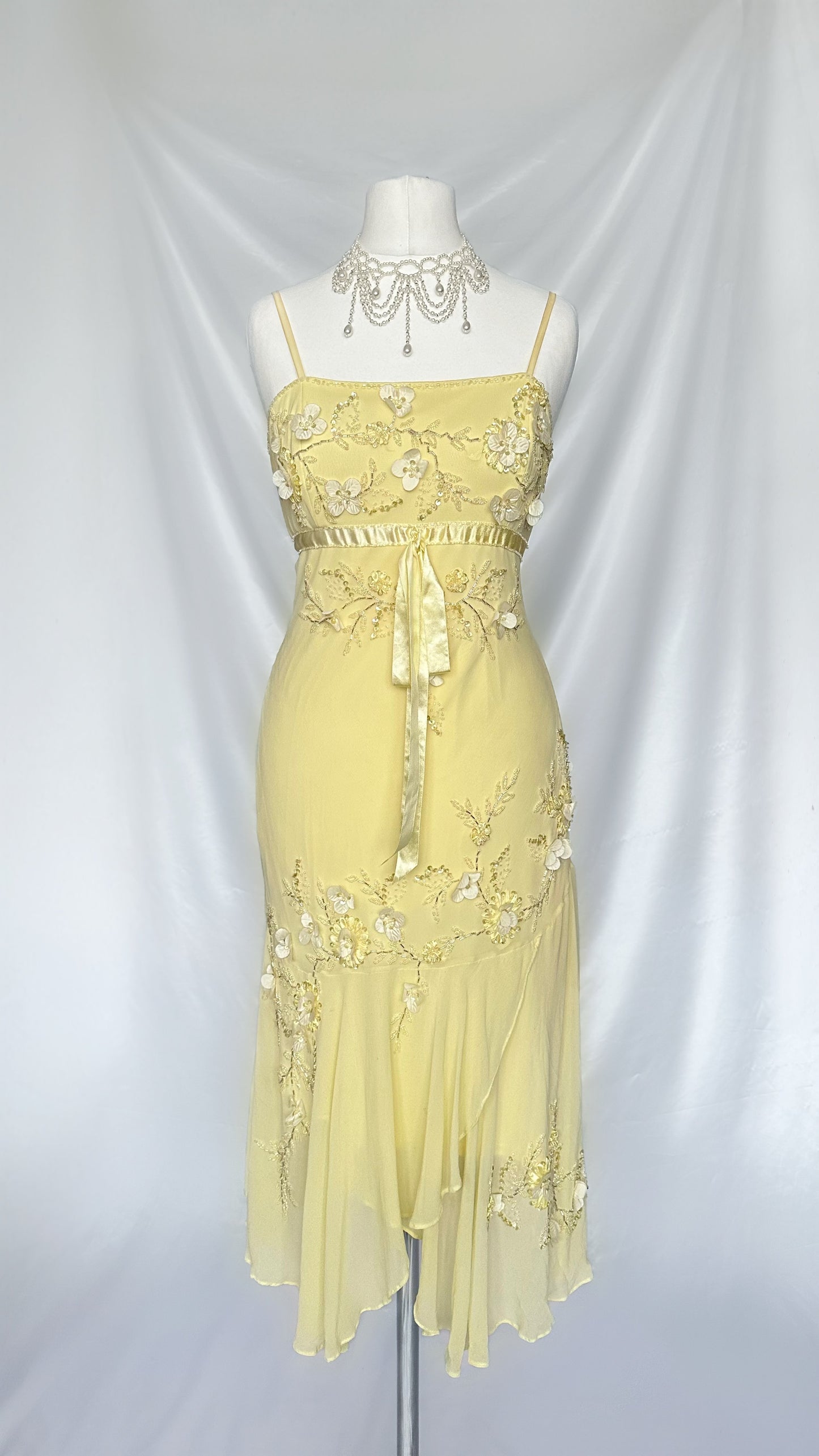 DAFFODIL SILK FLORAL EMBELLISHED MIDI DRESS