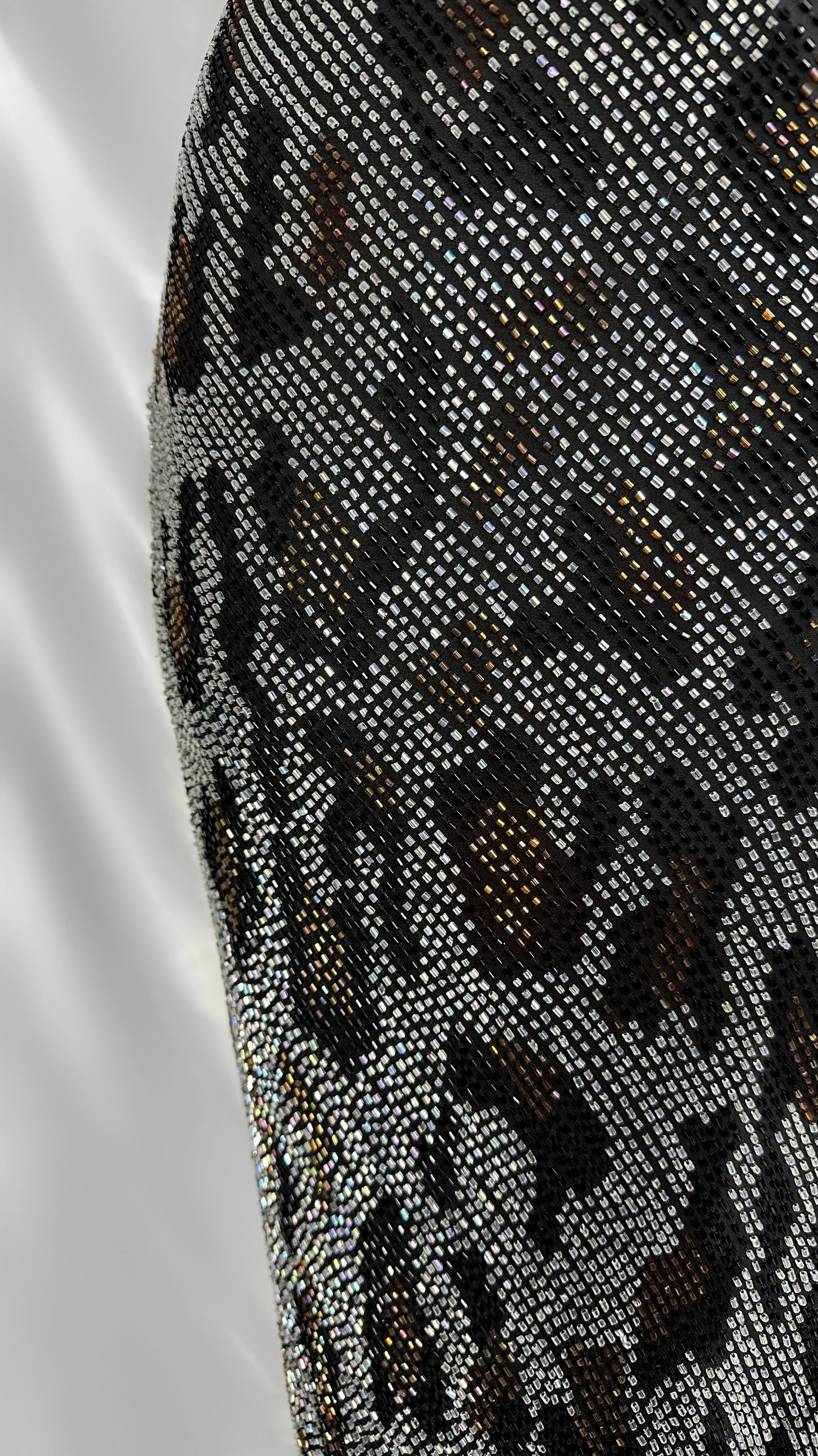 STEEL GREY LEOPARD FANTASY EMBELLISHED SILK GOWN