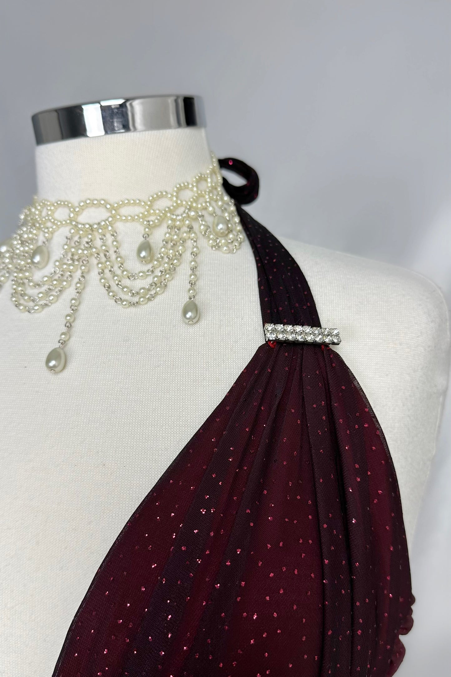 SHIMMERING GARNET OMBRÉ HALTER NECK MAXI DRESS