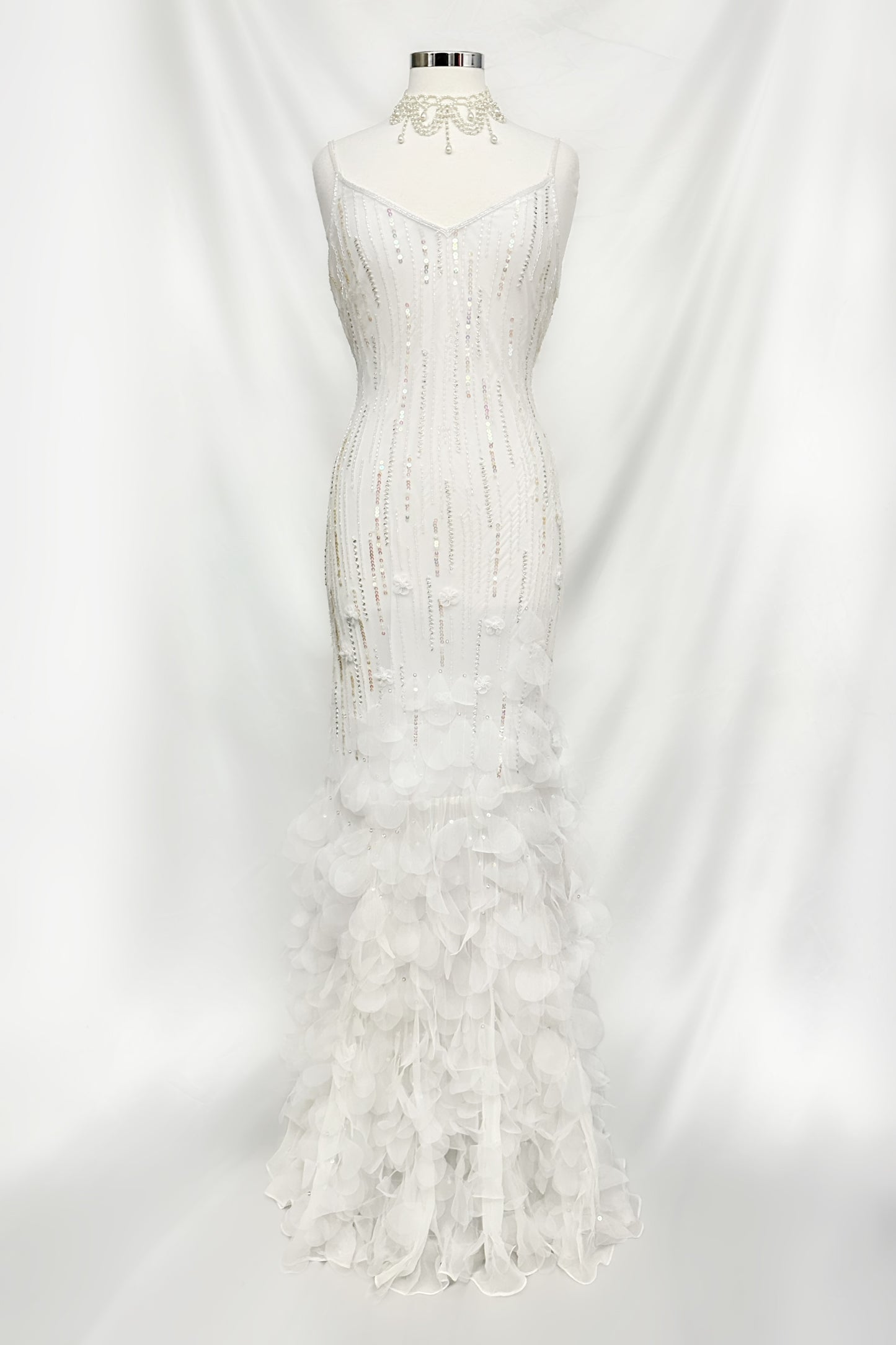 White Swan Ethereal Silk Teardrop Embellished Gown