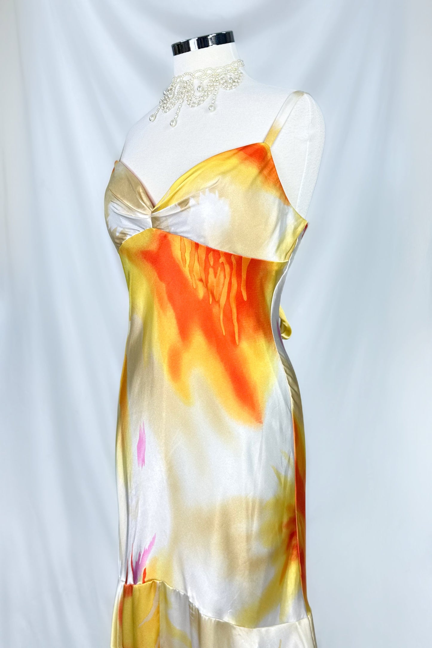 SUNSET SOIRÉE SATIN BACKLESS TIE DYE MAXI DRESS