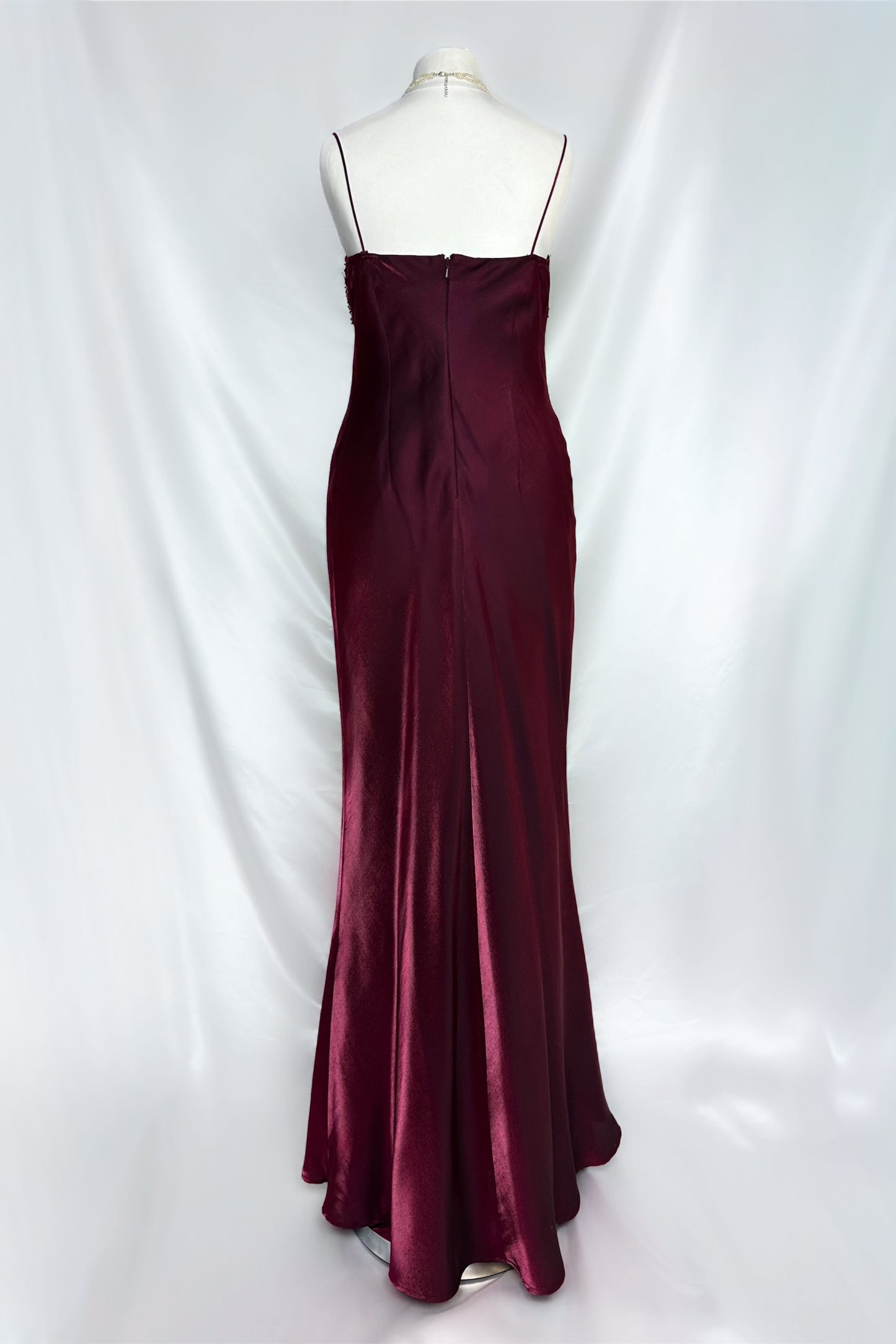 BURGUNDY IRIDESCENT EMBELLISHED COWL MAXI DRESS