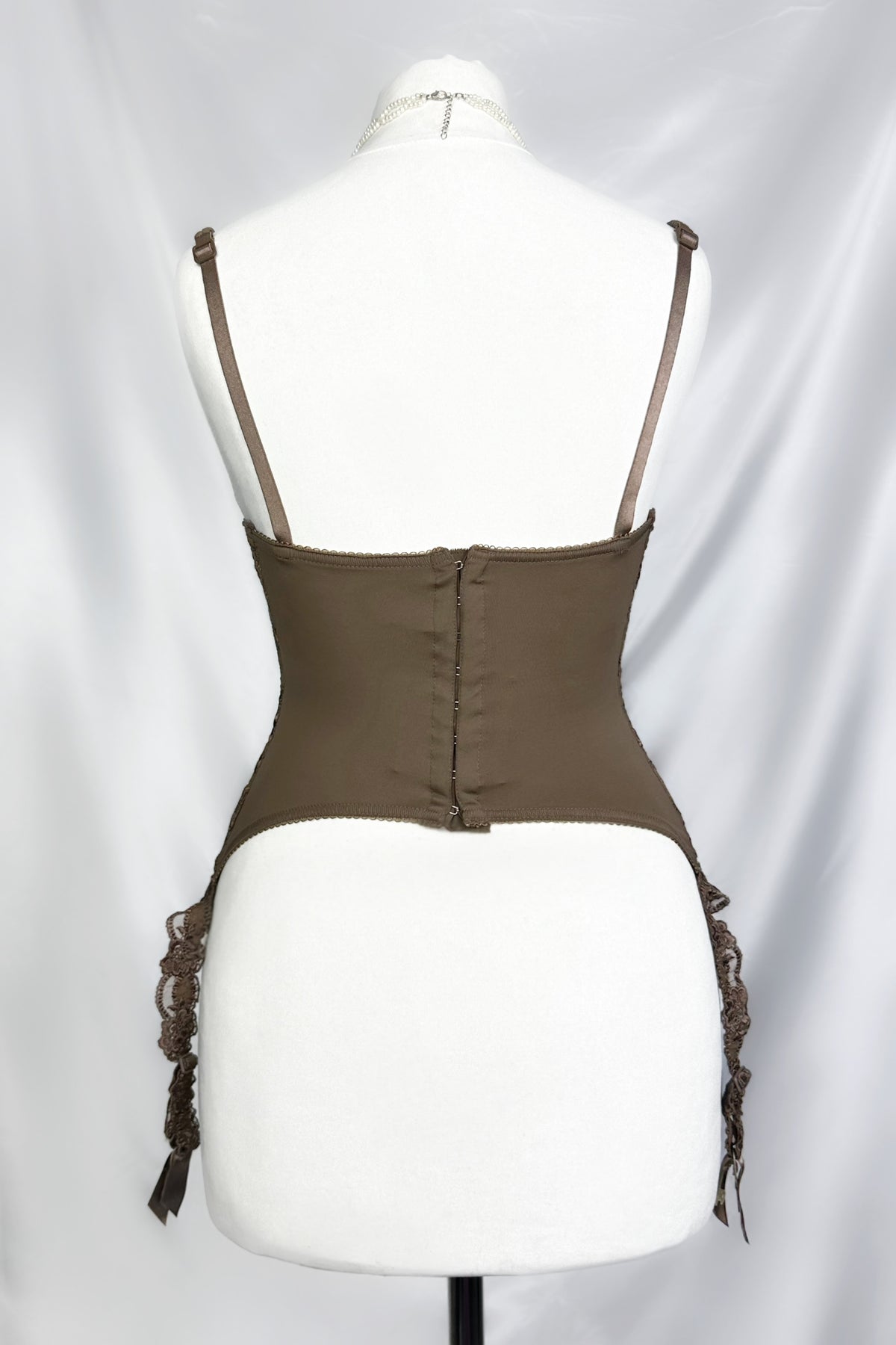 Mocha Brown 90s La Perla Floral Embroidered Corset Top